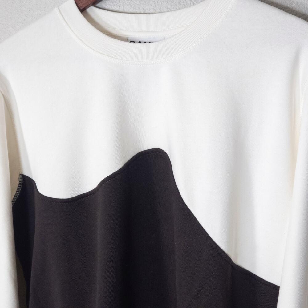 Ganni Sweatshirt Size XL Cream Colorblock Scandi Minimal Wave Statement - Picture 3 of 7